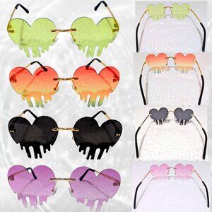Y2K Gradient Dripping Heart Sunglasses Retro Festival Rave Coquette Goth